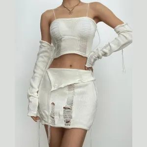BerriesJam - Crochet Backless Gloves Tube Mini Skirt Set