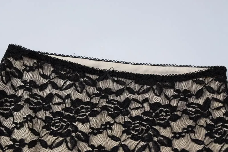 BerriesJam - Lace Button Backless Square Neck Cami Midi Skirt Set