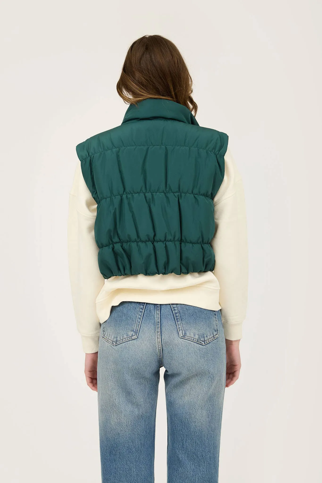 CROPPED ZIP UP CARGO PUFFER VEST