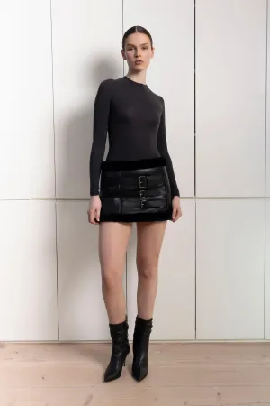 Julia Leather Shearling Buckle Skirt