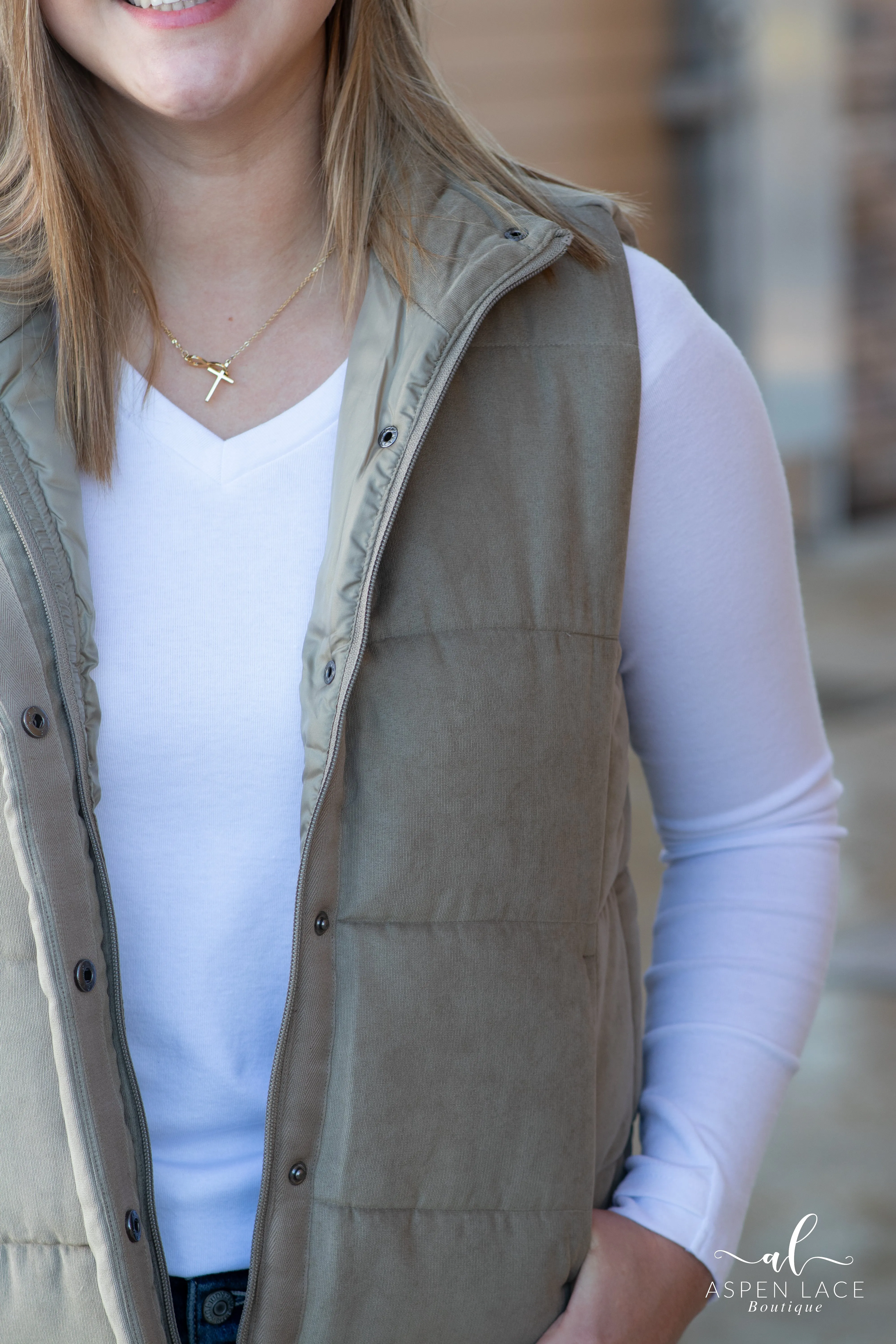 Julia Suede Vest (Sage)