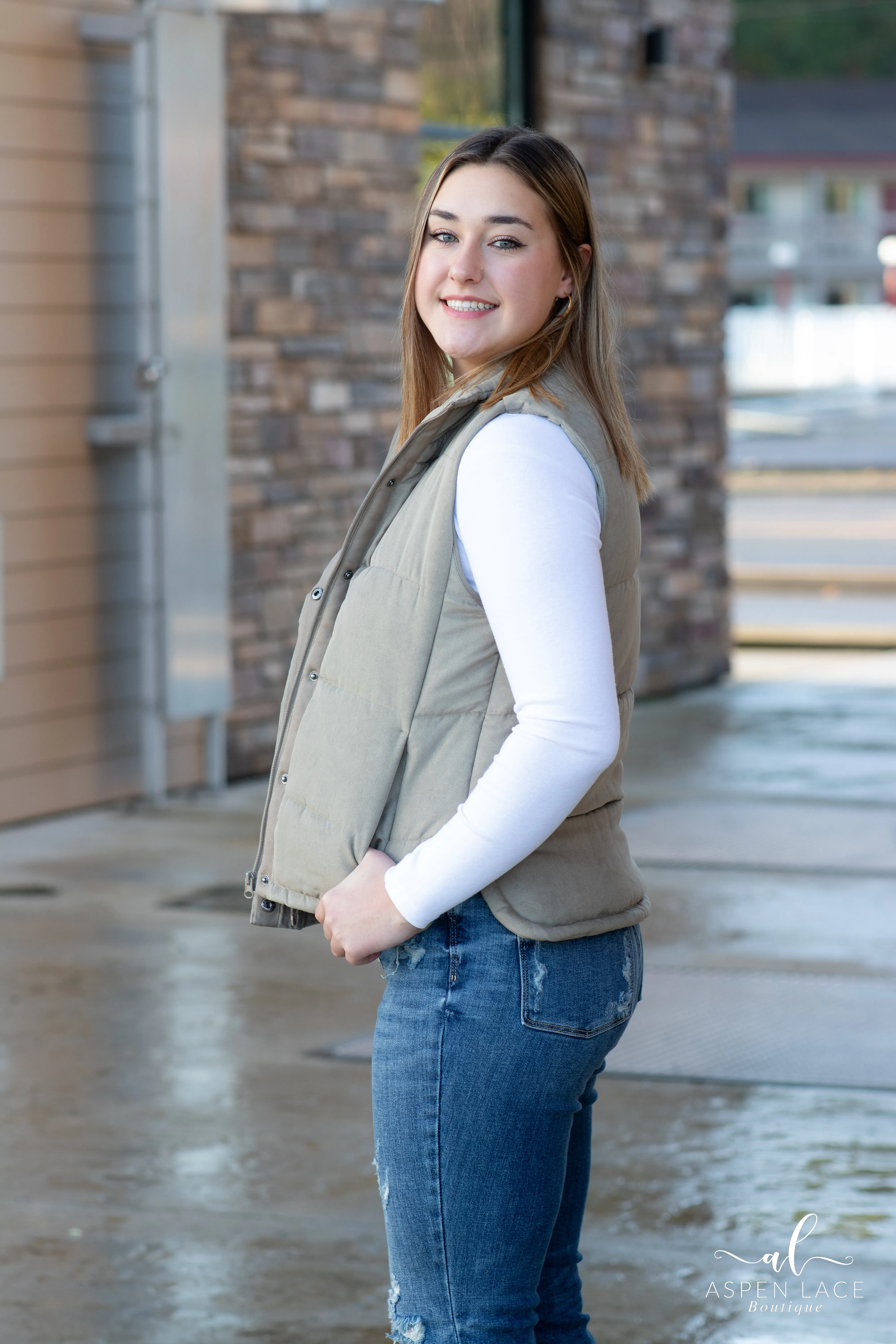 Julia Suede Vest (Sage)