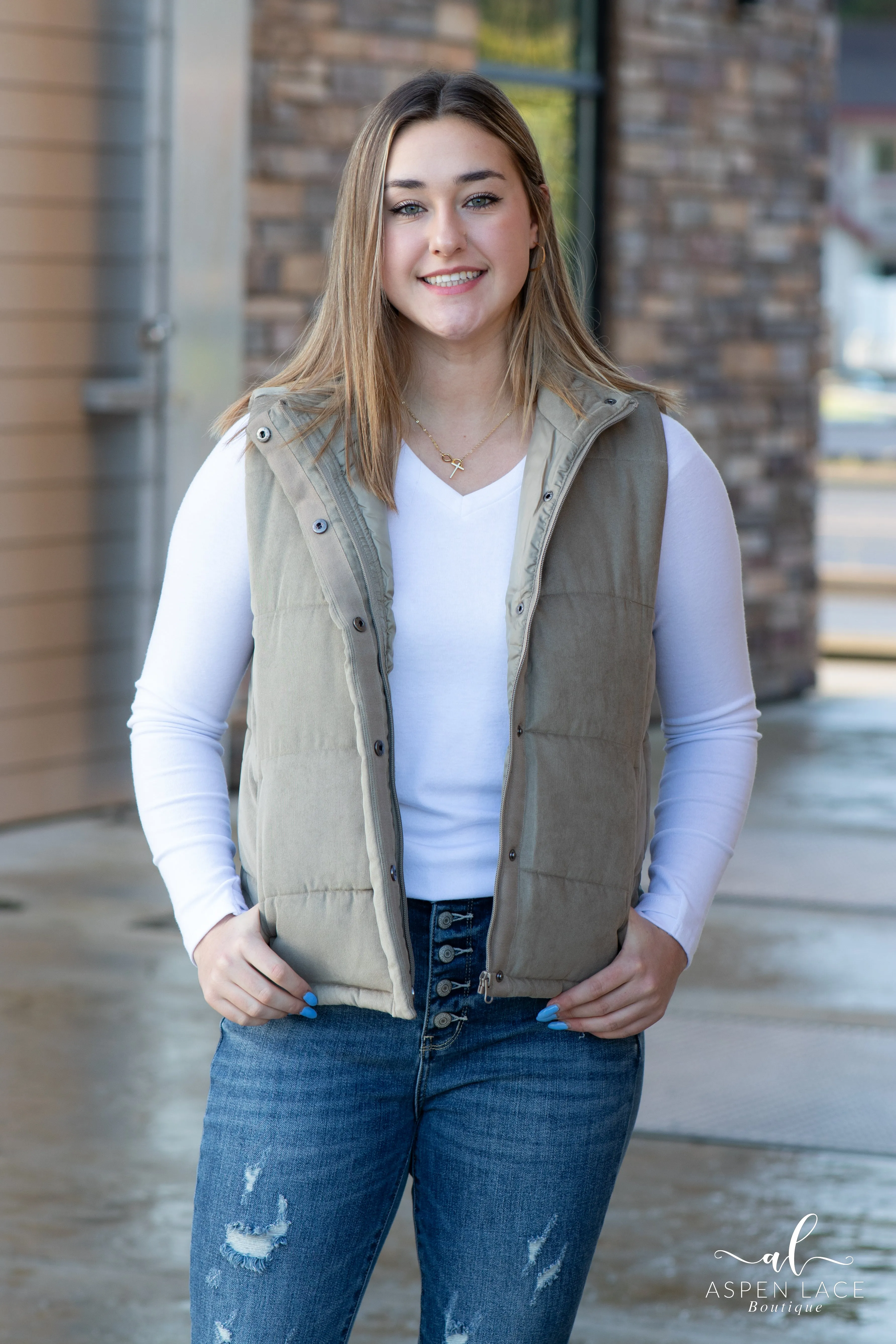 Julia Suede Vest (Sage)